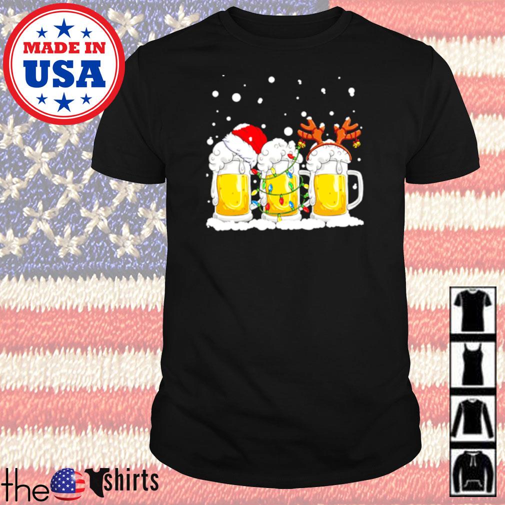 Beer santa reinbeer lights Christmas shirt