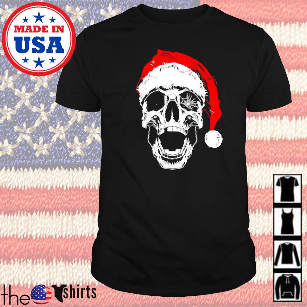 Skull wearing Santa hat Christmas shirt