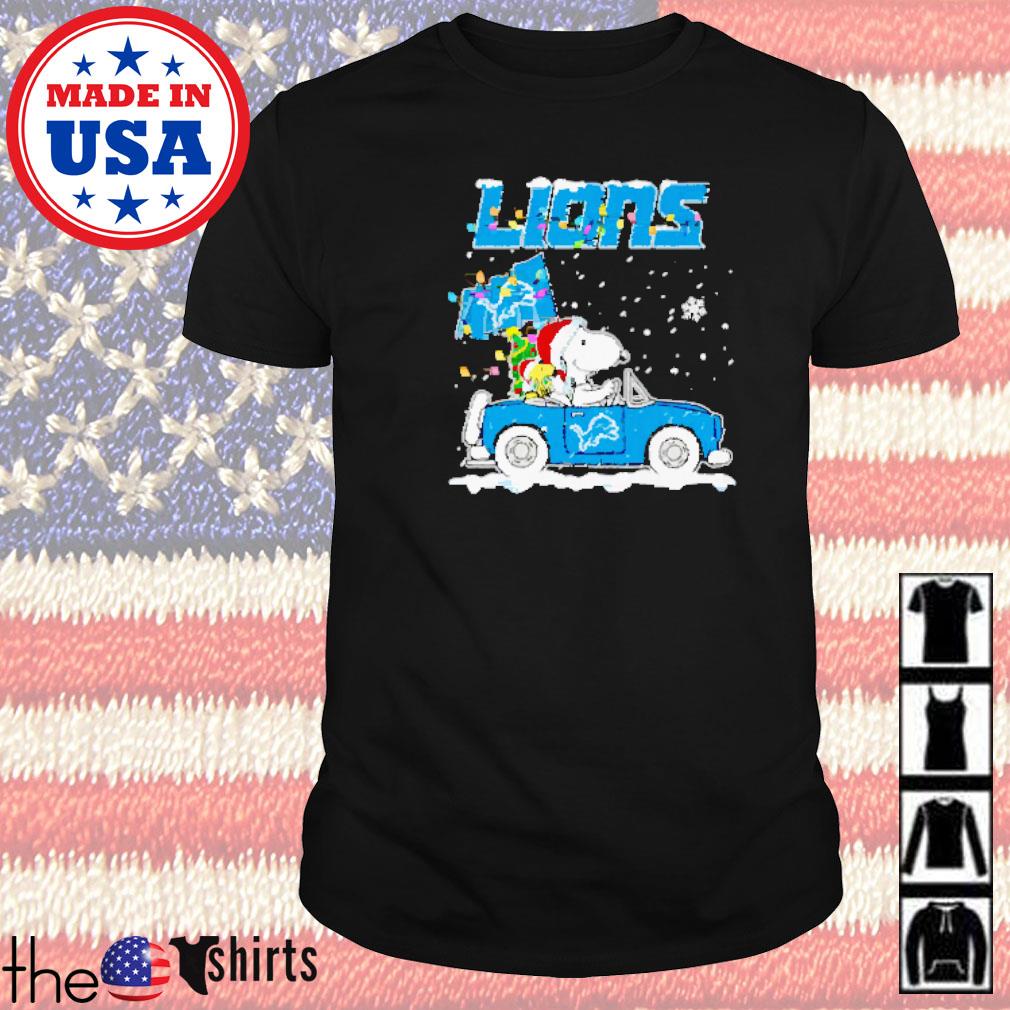 Snoopy and Woodstock driving car Detroit Lions Christmas shirt