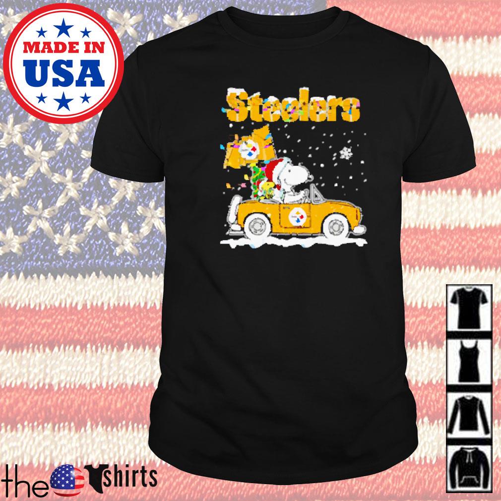 Snoopy and Woodstock driving car Pittsburgh Steelers Christmas shirt