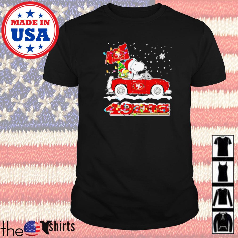 Snoopy and Woodstock driving car San Francisco 49ers Christmas shirt