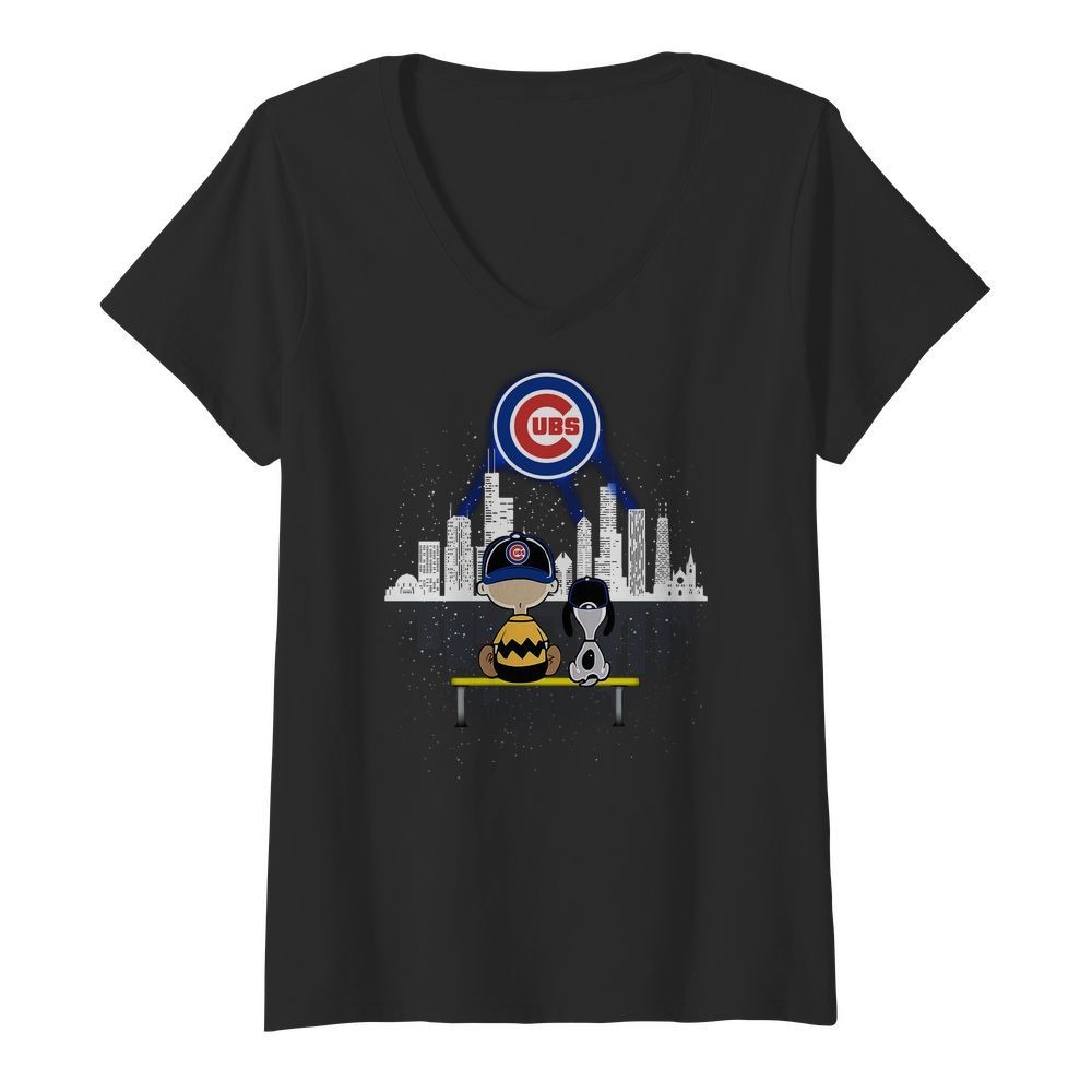 Official charlie Brown And Snoopy Dog Watching City Chicago Cubs T